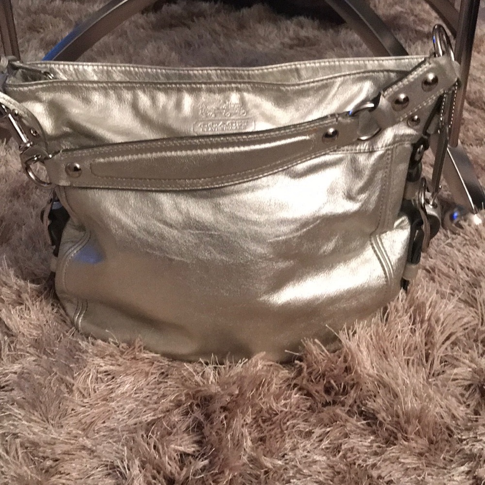 Coach Leather Hobo Handbag (Silver)